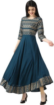 Sitaram Designer Women Printed Frontslit Kurta(Blue)