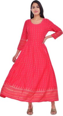 Krishna Enterprises Women Printed Anarkali Kurta(Pink)