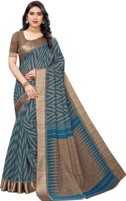 PINK WISH Striped Bhagalpuri Cotton Linen Saree(Light Blue)