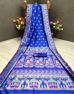 MUKHITA Woven Kanjivaram Silk Blend Saree(Blue)