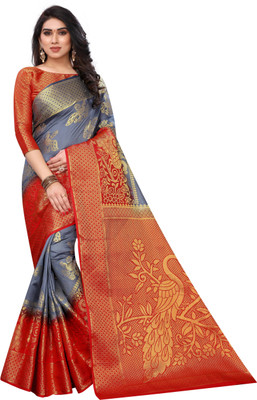 SHOP WELL Self Design, Woven Banarasi Cotton Silk Saree(Multicolor)