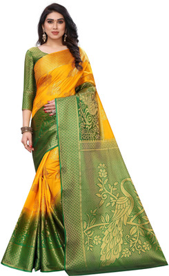 DHRUVIL TEXTILES Printed, Self Design Bollywood Cotton Silk Saree(Multicolor)