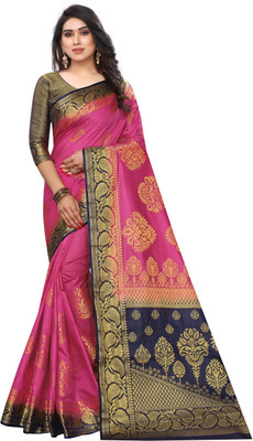 DHRUTI TEXTILES Woven Banarasi Cotton Silk Saree(Pink)