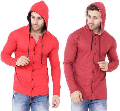 Lawful Casual Men Solid Casual Red Shirt(Pack of 2)