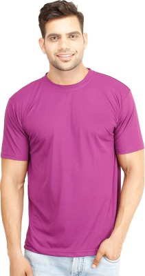 Galatea Solid Men Round Neck Purple T-Shirt