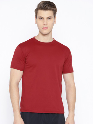 Galatea Solid Men Round Neck Maroon T-Shirt