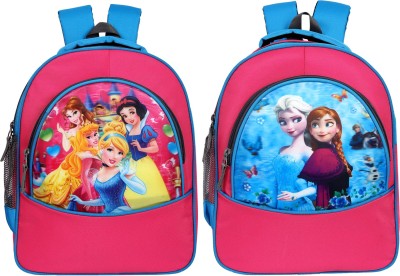 bayo Frozen & princess Pink Combo 2 piece 30 Liter 16 ×12 inch Pre-School 31cm For Nursery (LKG/UKG/1st std) Girls School Bag Waterproof School Bag(Light Blue, Pink, 30 L)