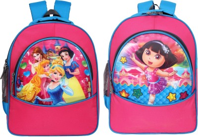 bayo Dora & princess Pink Combo 2 piece 30 Liter 16 ×12 inch Pre-School 31cm For Nursery (LKG/UKG/1st std) Girls School Bag Waterproof School Bag(Blue, 30 L)