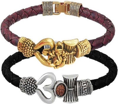 FARID ENTERPRISES Leather Gold-plated, Silver Bracelet Set(Pack of 2)
