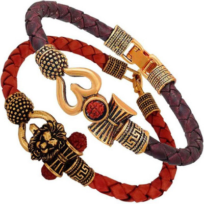 Pratima Brass, Leather Gold-plated Bracelet(Pack of 2)