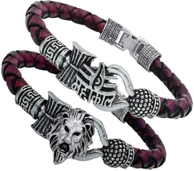 FARID ENTERPRISES Metal, Leather Silver Bracelet Set(Pack of 2)