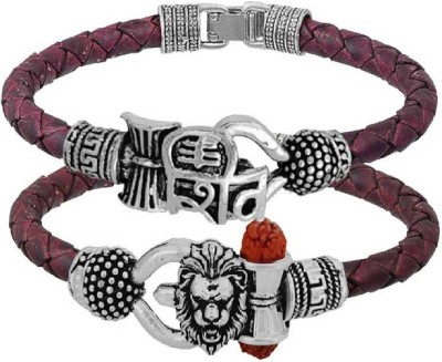 Pratima Brass, Leather Silver Bracelet(Pack of 2)