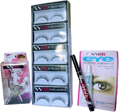 nnbb False Eyelashes-Set of 5, Eyelashes Glue & Eyelash Curler AND sketch pack of 8(8 Items in the set)