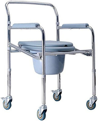 Ashni HEAVY DUTY Foldable Height Adjustable Bath chair wheel with Commode Chair(Grey)