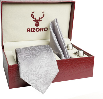 RIZORO Satin Cufflink & Tie Pin Set(Silver)