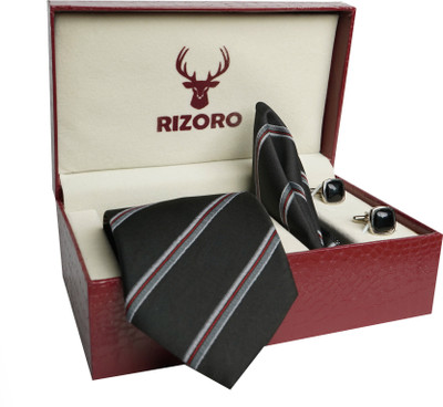 RIZORO Satin Cufflink & Tie Pin Set(Black)