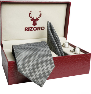 RIZORO Satin Cufflink & Tie Pin Set(Silver)