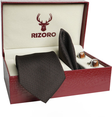 RIZORO Satin Tie & Cufflink(Brown)