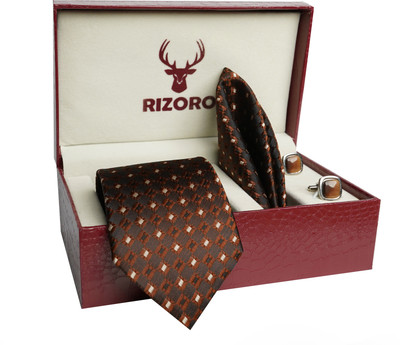 RIZORO Satin Cufflink & Tie Pin Set(Brown)
