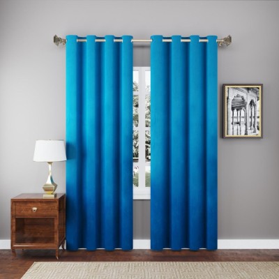 Dashing Fabrics 274.32 cm (9 ft) Velvet Blackout Long Door Curtain (Pack Of 2)(Plain, Light Blue)
