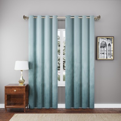 Dashing Fabrics 152.4 cm (5 ft) Velvet Blackout Window Curtain (Pack Of 2)(Plain, sky)
