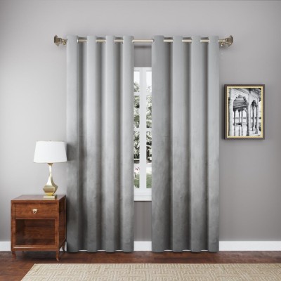 Dashing Fabrics 243.84 cm (8 ft) Velvet Blackout Long Door Curtain (Pack Of 2)(Solid, Grey)