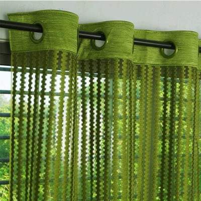 OWNWAY 243.84 cm (8 ft) Tissue Semi Transparent Long Door Curtain (Pack Of 2)(Floral, Green)