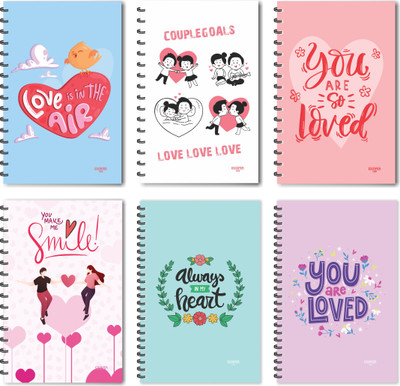 ESCAPER Designer Love Diaries - Jumbo Pack of 6 Diaries (Ruled - A5 Size - 8.5 x 5.5 inches each), Love Diaries Quotes, Gift Sets A5 Diary Ruled 160 Pages(MulticolorR, Pack of 6)