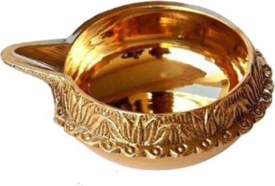 Shivshakti Arts Pure Brass Kuber Akhand - Diya - Deepak - Oil Lamp For Diwali Navratri Laxmi Poojan - (Engraved Flower Design, Width - 2.6 Inch) - 1 Piece Brass Table Diya(Height: 1 inch)