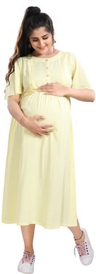 mamma's maternity Women A-line Yellow Midi/Calf Length Dress