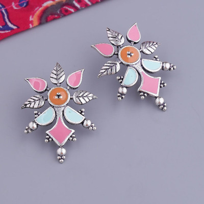 Voylla Bagh E Fiza Floral Pattern Subtle Earrings Brass Stud Earring