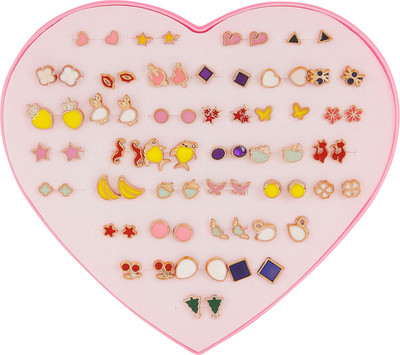 Shining Diva Latest 36 Pairs Combo Set Heart Box Design Metal Stud Earring, Earring Set