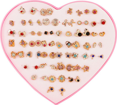 Shining Diva Latest 36 Pairs Combo Set Heart Box Design Metal Stud Earring