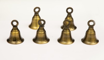 AROHA Studio Pooja Mandir Bell 1.5 Inch Brass Decorative Bell (Antique, Pack of 6 with J Hook) Brass Pooja Bell(Gold)