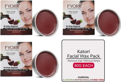 FYORR Facial Katori Peel-Off Wax Combo of 3 Red Wine - each Wax(240 g, Set of 3)