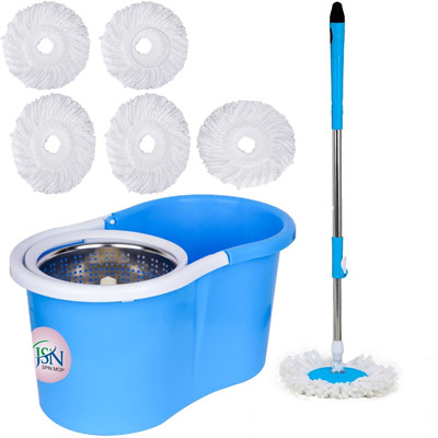 JSN 360° Spin Floor Cleaning Easy Bucket Steel Mop with 6 Microfiber Refill Heads Mop Set(Purple)