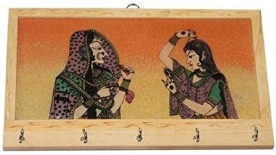 Rimesh Arts and Crafts gem stone dust painted key holder Wood Key Holder(6 Hooks, Multicolor)