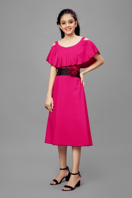 Fashion Dream Indi Girls Midi/Knee Length Casual Dress(Pink, Fashion Sleeve)