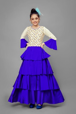 Mirrow Trade Girls Maxi/Full Length Festive/Wedding Dress(Blue, 3/4 Sleeve)
