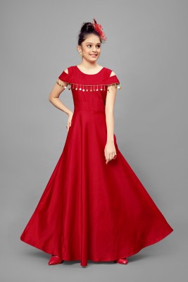 Fashion Dream Indi Girls Maxi/Full Length Festive/Wedding Dress(Red, Sleeveless)