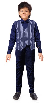 AJ Dezines Boys Festive & Party Shirt, Waistcoat and Pant Set(Dark Blue Pack of 1)