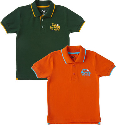 Cub McPaws Boys Solid Pure Cotton Regular T Shirt(Multicolor, Pack of 2)