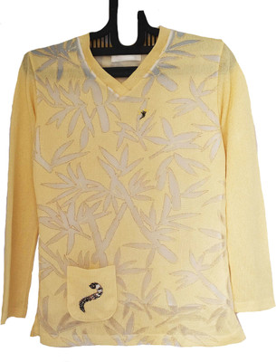 vidhi's creation Girls Casual Lycra Blend Top(Yellow, Pack of 1)