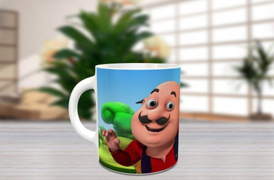 BlueBells Gifting Motu Patlu cartoon kids white mug Ceramic Coffee Mug(325 ml)