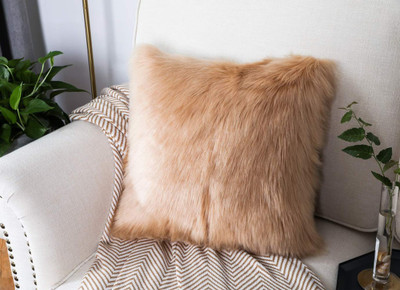 Angel Mommy Fur Cushions with Insert Filler Microfibre Solid Cushion Pack of 1(Golden)