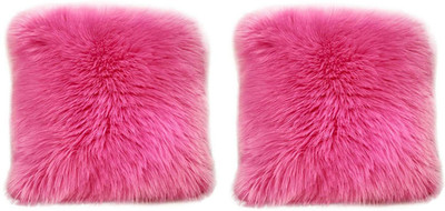 Angel Mommy Microfibre Cushion Pack of 2 Solid Fur Cushions with Insert Filler(Baby Pink)