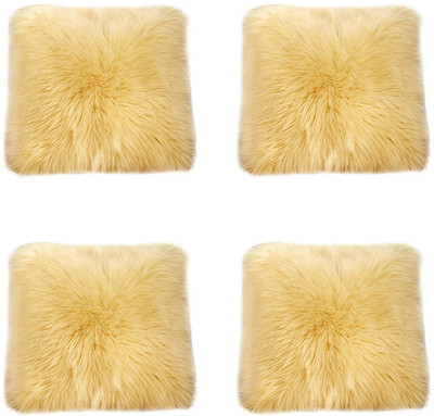 Angel Mommy Fur Cushions with Insert Filler Microfibre Solid Cushion Pack of 4(Ivory)