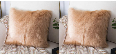 Angel Mommy Fur Cushions with Insert Filler Microfibre Solid Cushion Pack of 2(Golden)