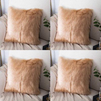 Angel Mommy Fur Cushions with Insert Filler Microfibre Solid Cushion Pack of 4(Golden)