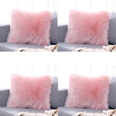 Angel Mommy Microfibre Cushion Pack of 4 Solid Fur Cushions with Insert Filler(Light Pink)